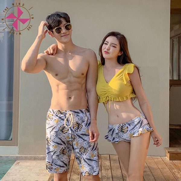 

in the wind 2021 couple swimsuit women's two piece set ruffle flower swimsuit light dress men's pants lover bathing suit