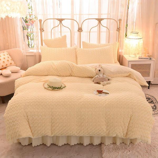 

bedding sets  size for winter warm flannel bed skirt king coral fleece quilt cover pillowcase double bedclothes set