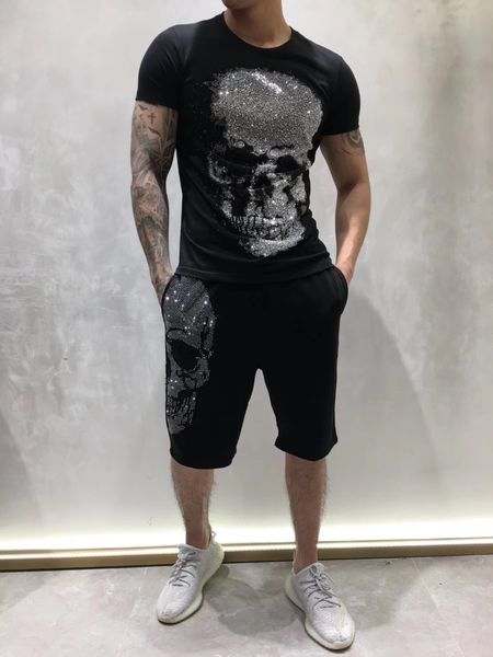 

summer mens designer t shirt german rock punk fashion style diamond big skull t shirt clothing t-shirts hip hop tees, White;black