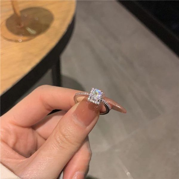 

wedding rings 2021 artistic luxurious geometric square zircon ring for bride jewelry shining crystal fashion woman finger, Slivery;golden