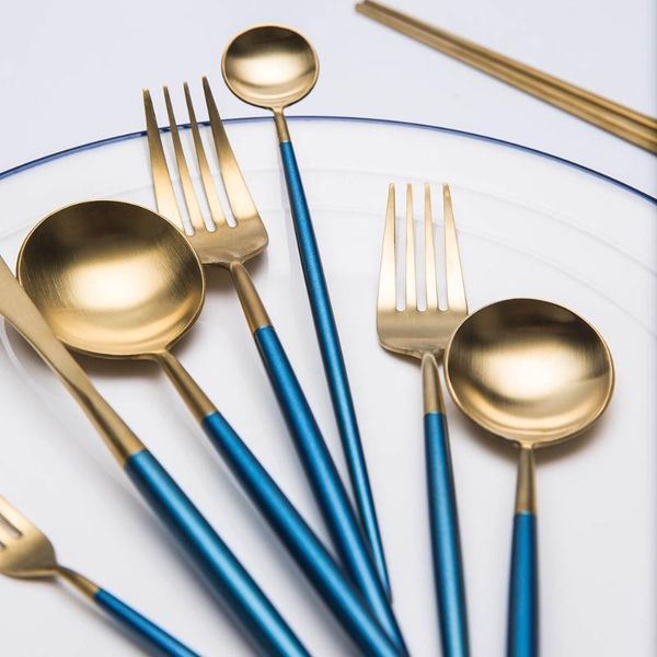 

forks blue gold fork spoon stainless steel dinner and steak support wholesale