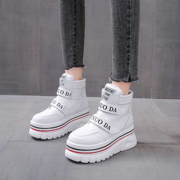 

boots short plush platform ankle women fashion round toe casual winter high heel non-slip shoes zapatillas mujer, Black