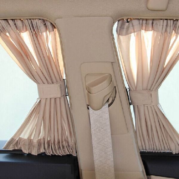 

2 x 50l stretchable plastic rail car side sunshade curtain auto window sun visor with elastic cord - black/beige/gray