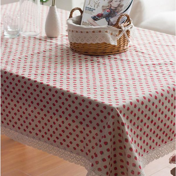 

pastoral style lacework linen table cloth rectangular tablecloths strawberry printed red home textile table cover