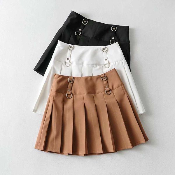

fashion skirts 2021 summer women's high waist d-type button pleated short, Black