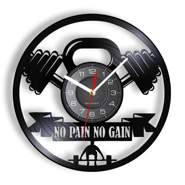 

wall clocks no pain gain inspired record clock weightlifting workout gym decor watch with backlight horologe for bodybuilders