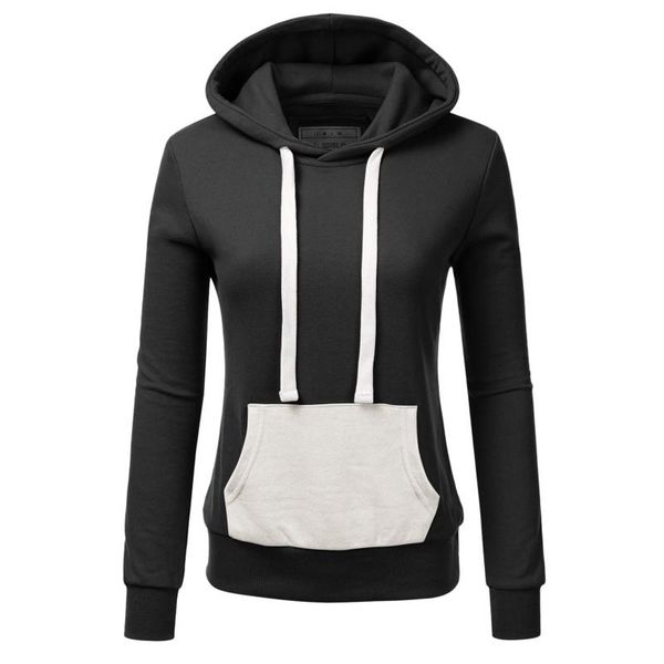 

women's hoodies & sweatshirts women solid patchwork sweatshirt casual pocket drawstring pullovers autumn winter long sleeve tracksuit s, Black