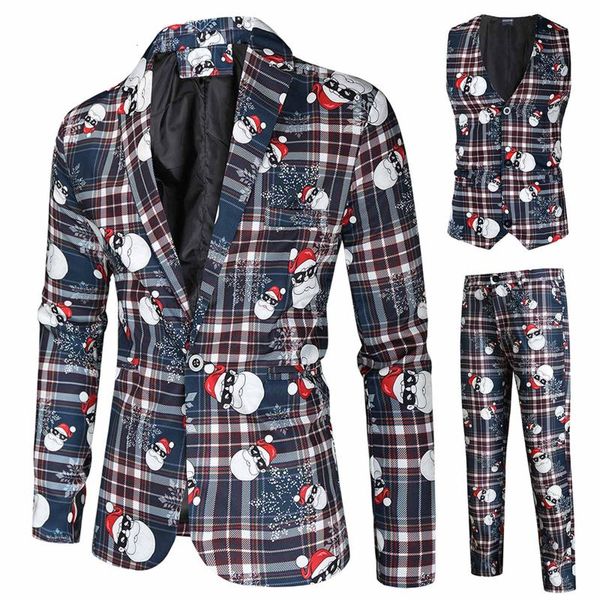 

holiday printed clothing mens christmas suit different prints xmas costume include jacket pants waistcoat christmas trendy suit, Gray