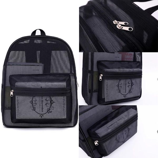 

backpack men women clear see through mesh sports pack travel large bag black