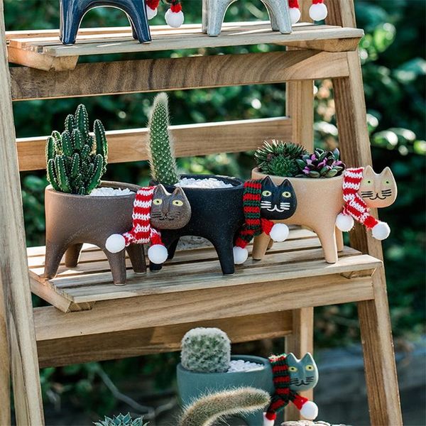 

planters & pots 15 * 9 cm cute cat ceramic garden flower succulent planter plant container deskcartoon animal ornaments