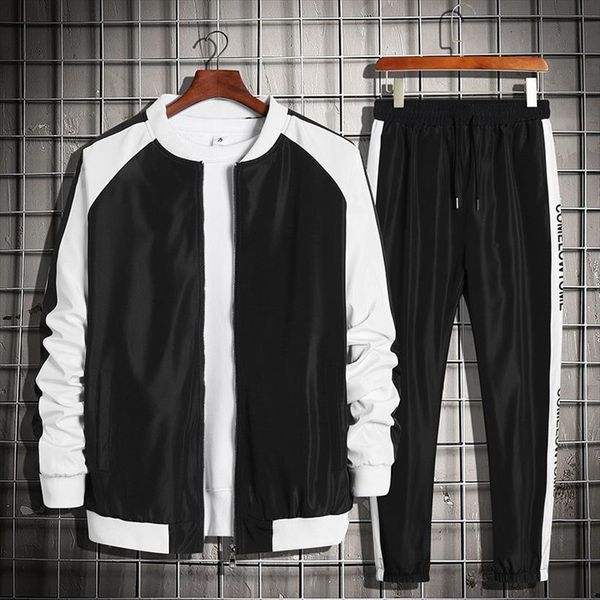 

brand sets casual 2 mens tracksuits piece spring autumn jacket pants fashion sports suit streetwear hip hop, Gray