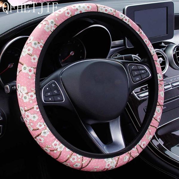 

steering wheel covers qfhetjie fashion cherry blossom pattern car cover without inner ring diameter 38cm universal type