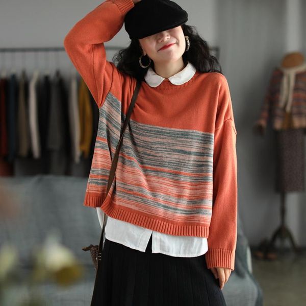

women's sweaters 2021 women sweater autumn winter retro panelled all-match knitting ladies casual loose, White;black
