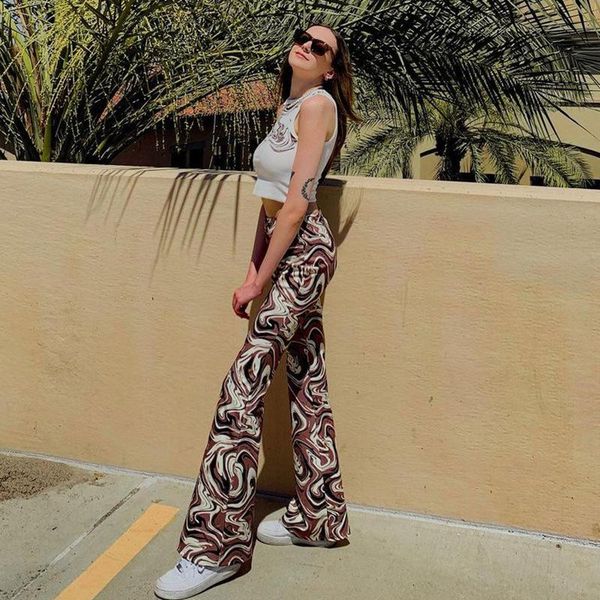 

women's pants & capris harajuku 2021 print y2k fashion streetwear 90s outfit vintage style chic women high waist loose wide leg, Black;white
