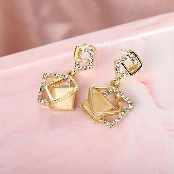

dangle & chandelier silver needle geometric diamond cat's-eye stone earrings
