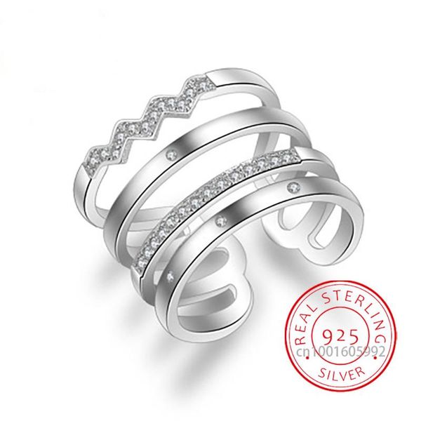

cluster rings personality exaggerated 925 sterling silver opening weave ring multi-layer mosaic zirconia for women, Golden;silver