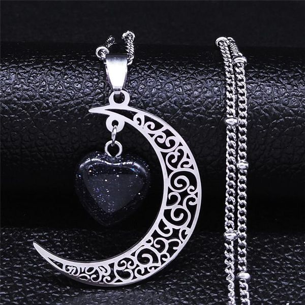 

pendant necklaces 2021 boho flower moon heart natural stone stainless steel necklace women gold color & pendants jewelry joyas nxs04, Silver
