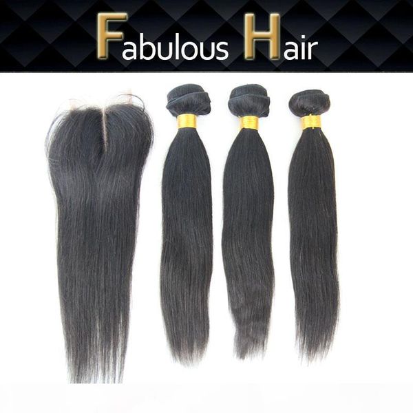 

fabulous peruvian straight 4x4inch middle part hair closure with remy human hair weaves, Black