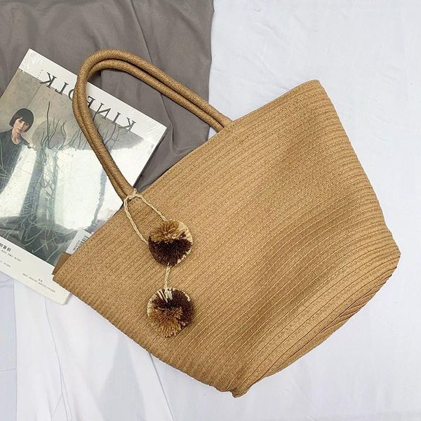 

casual large capacity tote straw bags wicker woven rattan women handbags summer beach shoulder bag lady big shopper purses 2021