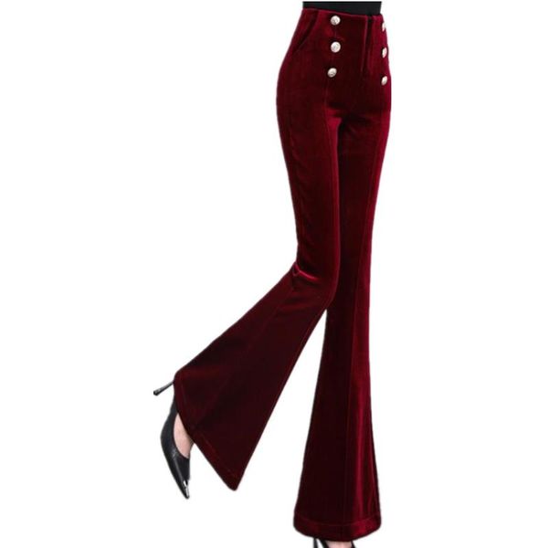 

women's pants & capris autumn winter duble breasted flare trousers women high wasit skinny long, Black;white