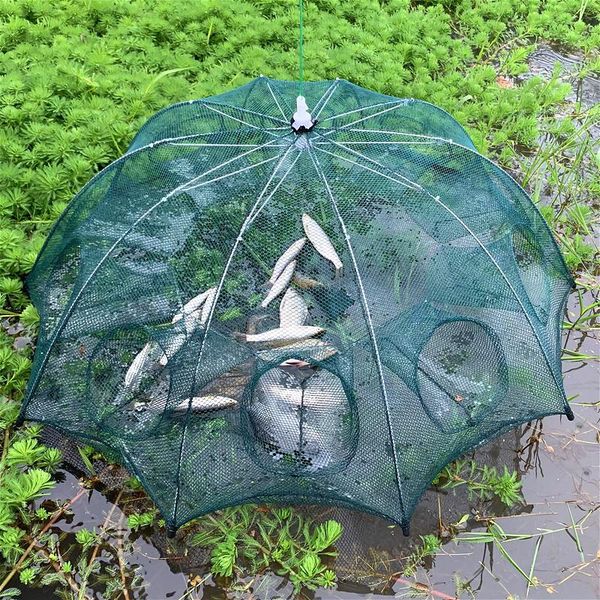 

fishing accessories powerful 4-28 holes automatic net shrimp cage mesh nets foldable traps crab fish trap cast network tool