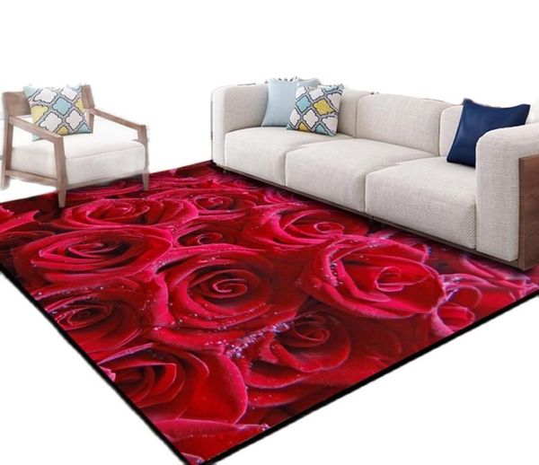 

carpets fresh blossoming red rose living room carpet rectangle 3d flower printing sofa area rug