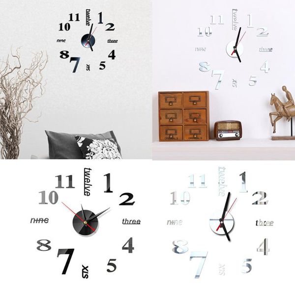

wall clocks 3d diy large clock acrylic stickers mirror living room home decor