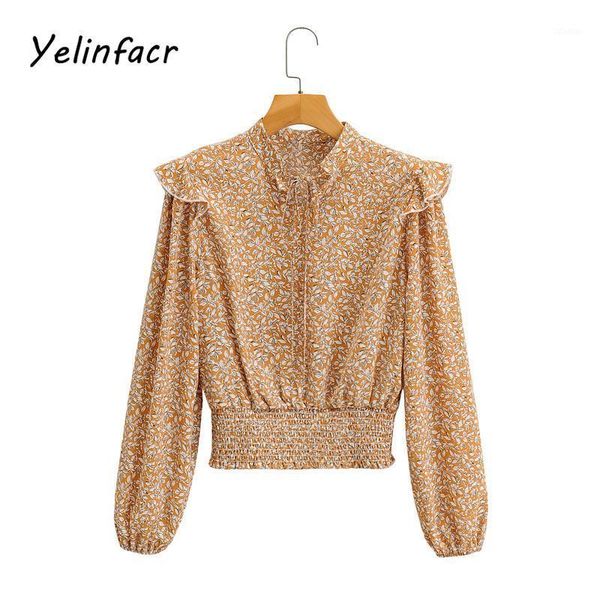 

women's blouses & shirts spring fashion long-sleeve watermark print ruffle women shirt casual stand collar lacing blouse autumn streetw, White