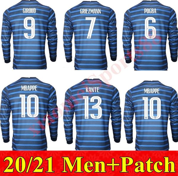 

2020 2021 home away long sleeve soccer jerseys 20 21 mbappe griezmann mens jersey uniforms pogba ndombele kante men football shirt, Black;yellow