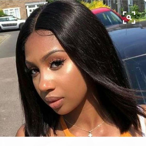 

13x6 short lace front human hair wigs for black women brazilian remy hair bob lace wig with baby hair pre plucked bleached knot, Black;brown