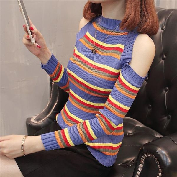 

2021 new striped women thin autumn sweater mesh casual long sleeve jumper pull femme pulley around 242 u61a, White;black