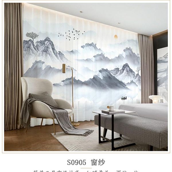 

curtain & drapes custom chiffon sheer window drape for bedroom living room mountain hills on cloud painting khaki gray brown pink blue