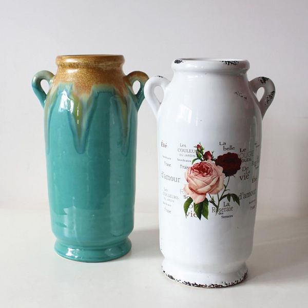 

vases dual handle ceramic vase flower arrangement european style pottery jingdezhen simple porcelain for home decoration