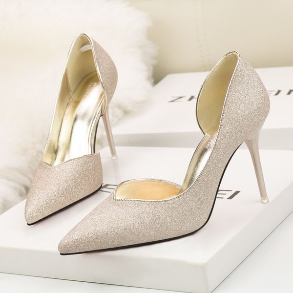 

2891-1 korean style slimming business ol womens shoes stiletto heel shallow mouth pointed toe side hollow out pumps high heels, Black