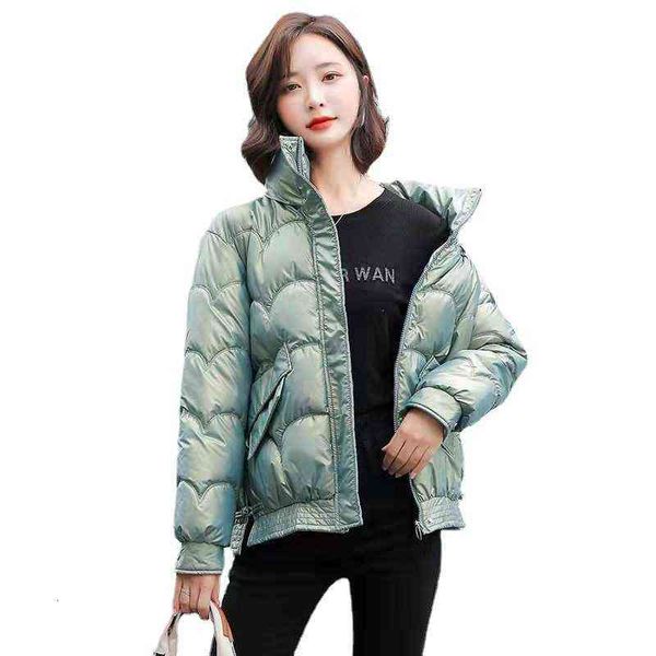 

foreign style bright face wash short down cotton padded et women's winter 2021 korean loose stand collar pan buckle small, Black