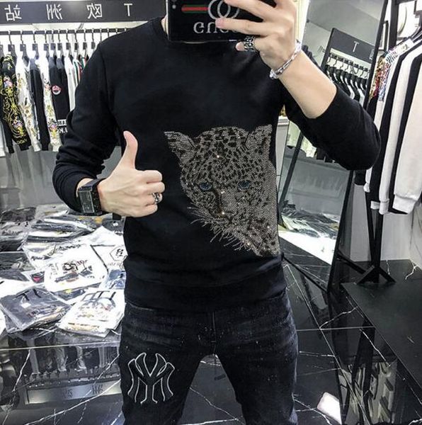

men's hoodie new cotton men's sweatshirts diamond stone casual loose men hoodies europe style 012, Black