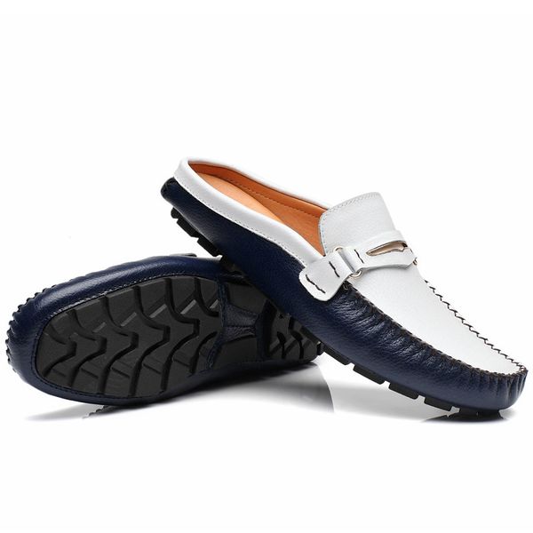

2020 new wholesale new authentic leather toe box trend slippers summer fashion half slippers sandals mens sandals, Red;white