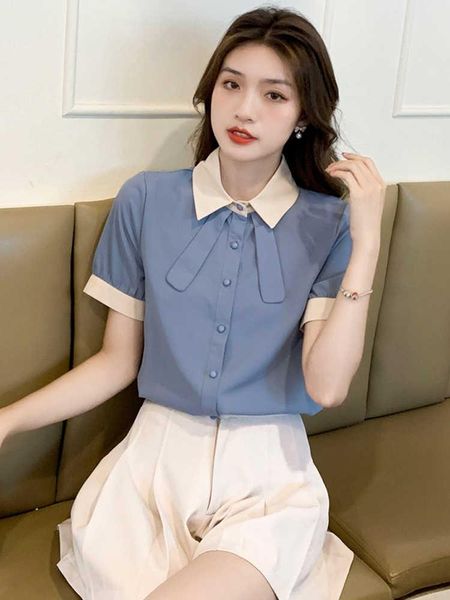 

women's blouses & shirts short sleeve chiffon shirt summer 2021 high-end design sense minority age reducing small chic top, White