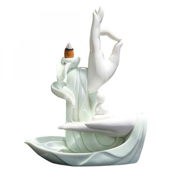 

fragrance lamps gift 20 cones white ceramic incense censer buddha hand backflow burner lotus stick holder creative home decor