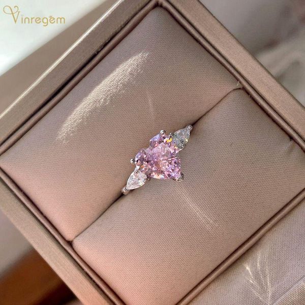 

cluster rings vinregem 925 sterling silver citrine pink sapphire created moissanite gemstone heart wedding anniversary fine jewelry, Golden;silver
