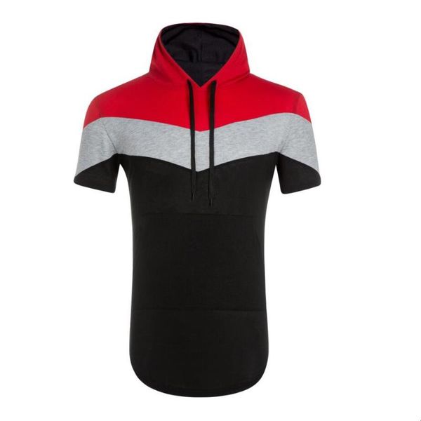 

men's t-shirts 2021 summer long-sleeved hooded t-shirt fitness casual three-color stitching short-sleeved hoodie, White;black