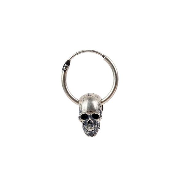 

hoop & huggie 925 sterling silver skull skeleton biker men single earring jewelry a1344, Golden;silver