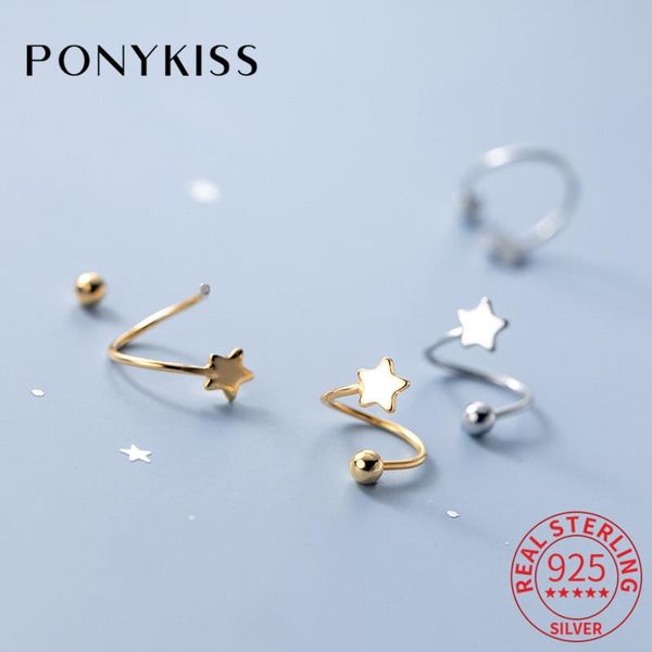 

hoop & huggie ponykiss trendy 100% 925 sterling silver cute wave star spiral earrings for women party delicate accessory chic gift, Golden;silver