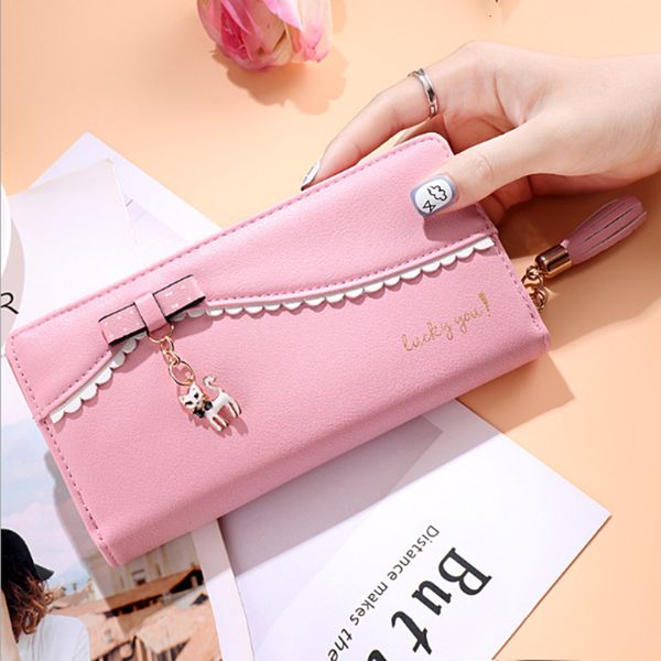 

fashion new korea sweet long lady kitten hanger wallet hard card holder women clutch handbag, Red;black