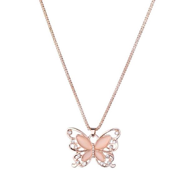 

korean selling sweater chain delicate opal butterfly necklace women, Silver