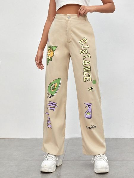 

letter graphic high waist pants p6sv#, Black;white