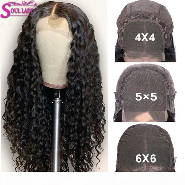 

soul lady 28 30 inch deep wave closure wig 4x4 5x5 6x6 lace closure human hair wigs raw deep wave transparent lace wig, Black;brown