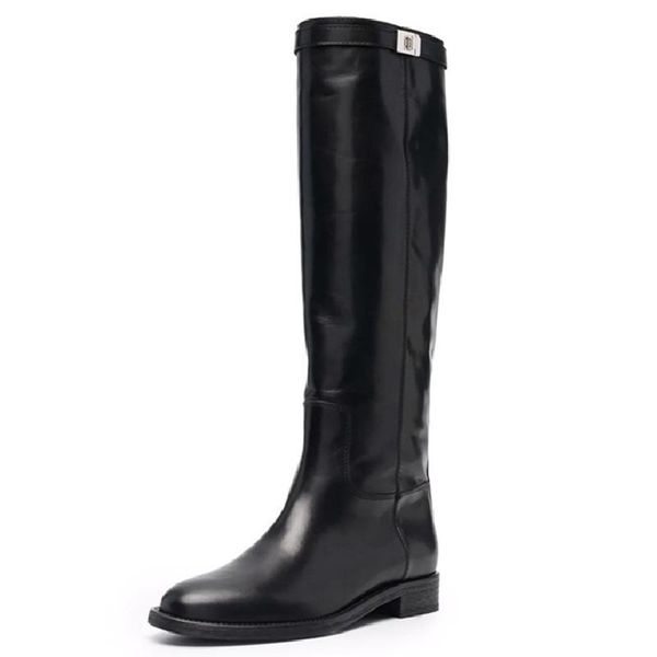 

boots ins women knee high genuine leather slip on autumn winter long female casual riding shoes woman 2021 designer, Black
