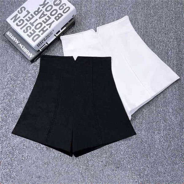 

white black stretch suit shorts women mini short femme high waist pants elegant wide leg summer c5378 210714