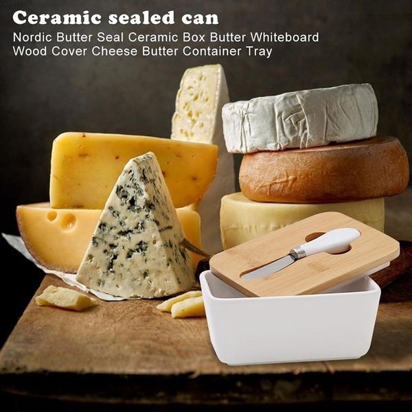 

storage bottles & jars ceramic butter dish with lid, keeper container knife food candy box baking a l